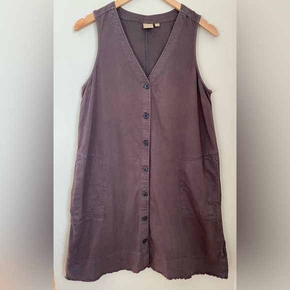 Gap Gray V-neck Khaki A-line Oversized Smock Dress with Pockets Size M Gorpcore - Picture 2 of 11